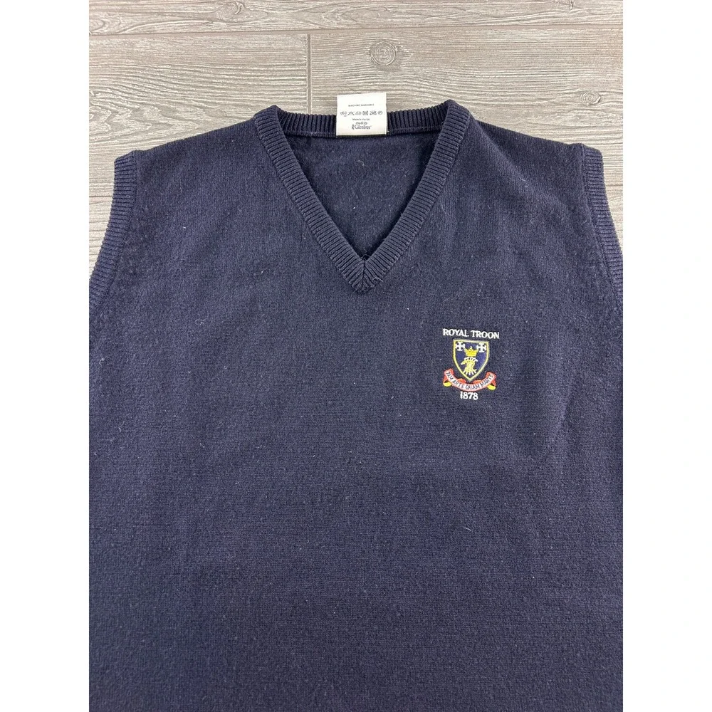 Classic V-Neck Sweater Vest - Navy with Embroidered Crest